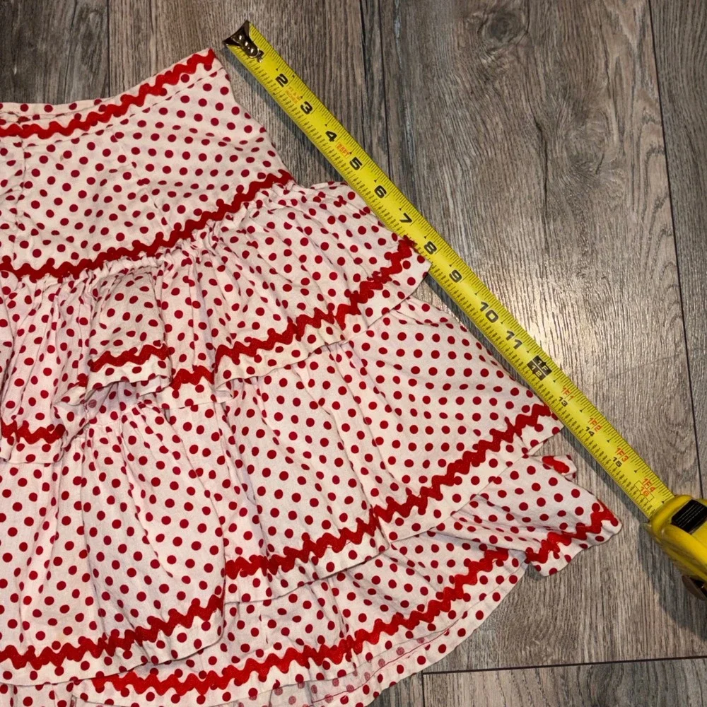 Vintage Kids Red Polka Dot Tiered Ruffle Skirt Ric Rac Trim Costume Retro